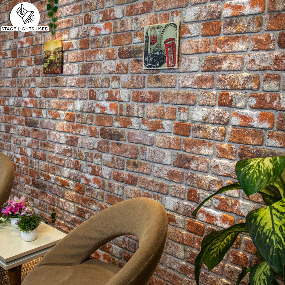 Faux Brick  3D Wall Panels, Red Gray Brown, Set of 10, Covers 53 sq ft