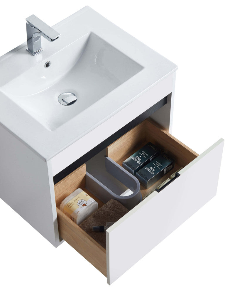 Alpine Wall Mount Bathroom Vanity and Sink, White Matte, 24"