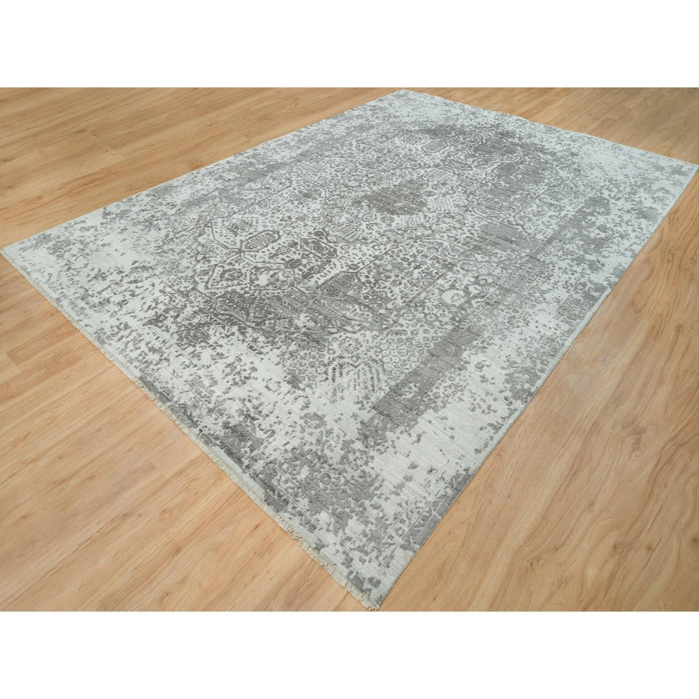 Gainsboro Hand Knotted Wool and Silk Zoroastrian Design Rug, 9'11"x14'
