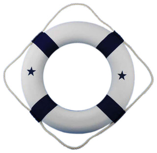 Classic Decorative Lifering, White With Blue Bands, 20"