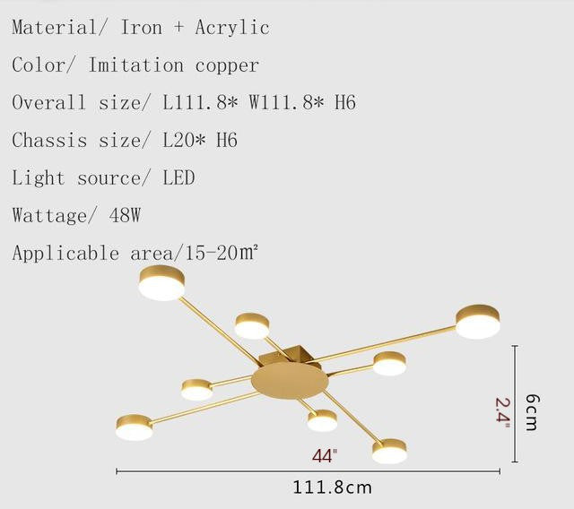 Carouge | Cruciform LED Ceiling Chandelier, Gold, 8 Heads