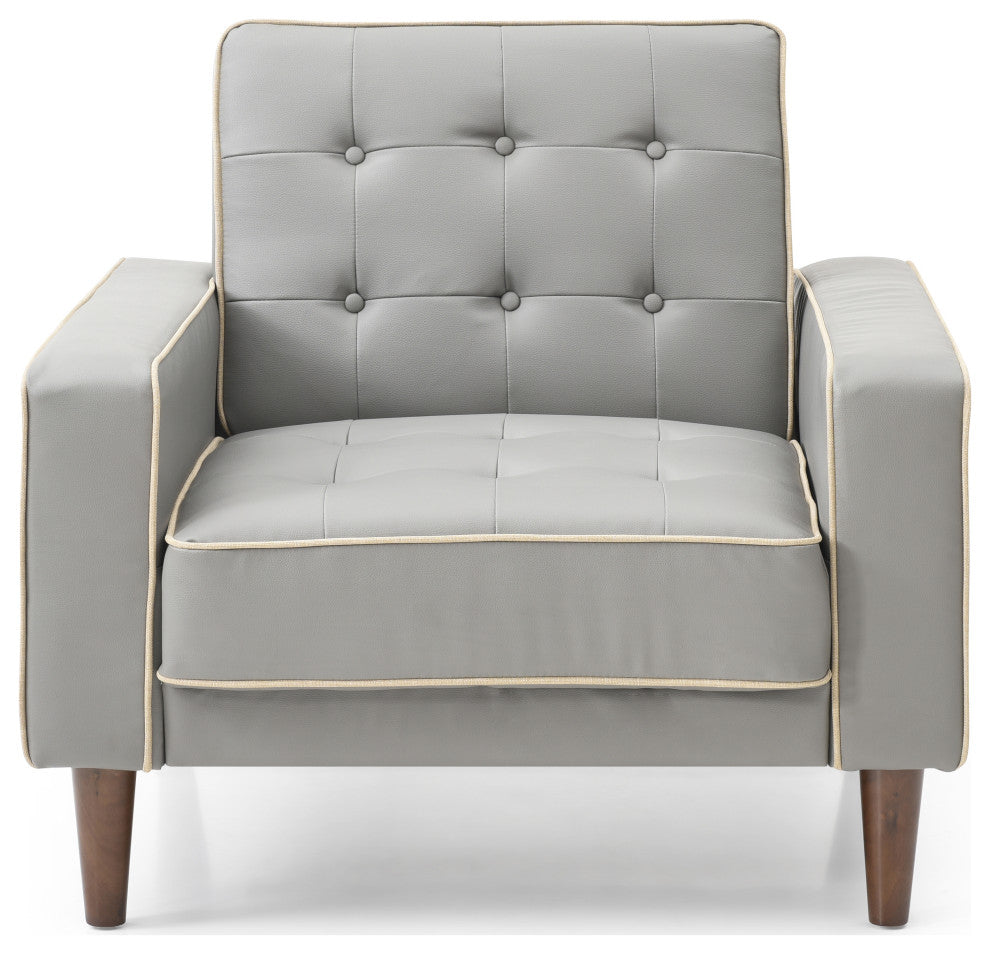 Navi Sleeper Chair, Tan Fabric, Gray Faux Leather
