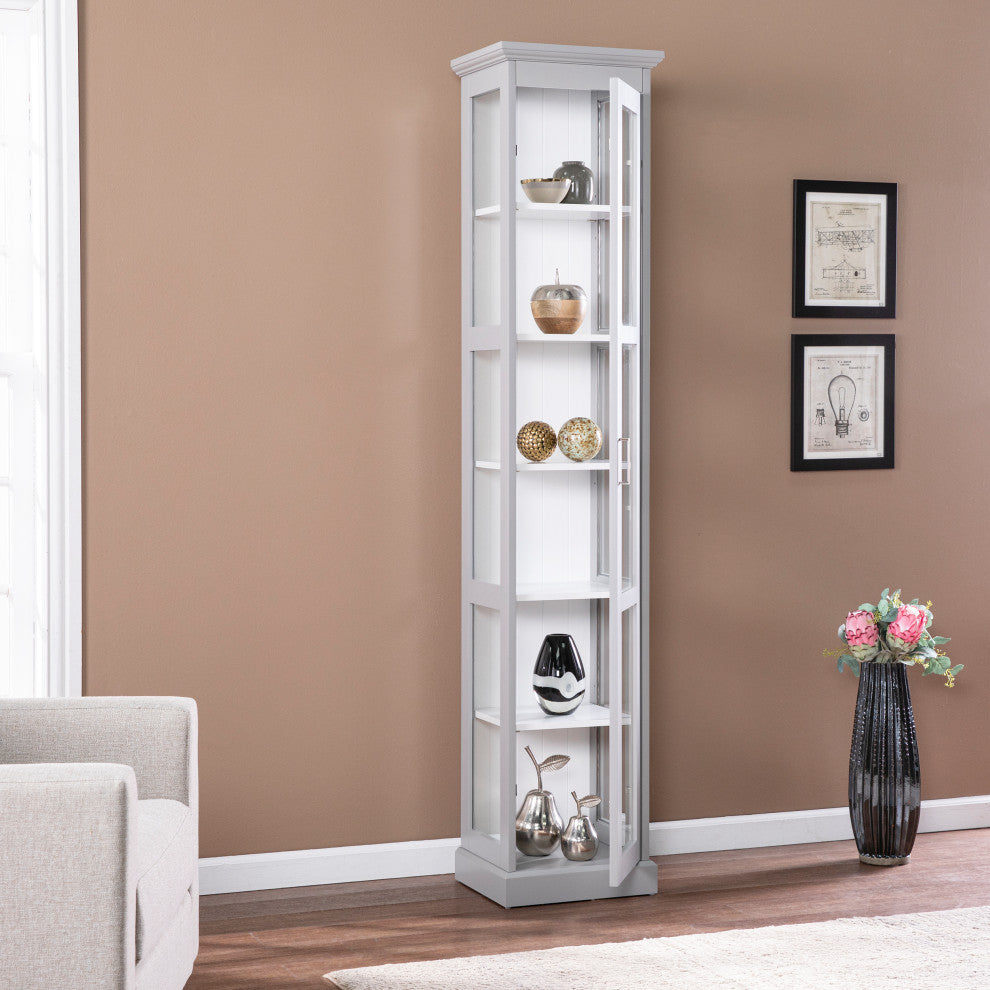 Palmer Tall Curio With Glass Door, Gray
