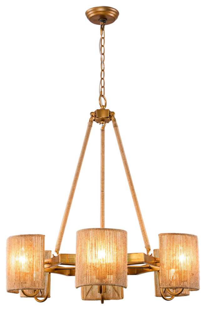28.74 in. 6-Light Farmhouse Chandelier with Rope Sole shade