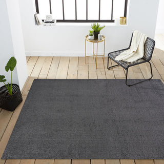Haze Solid Low-Pile Runner Rug, Black, 9 X 12