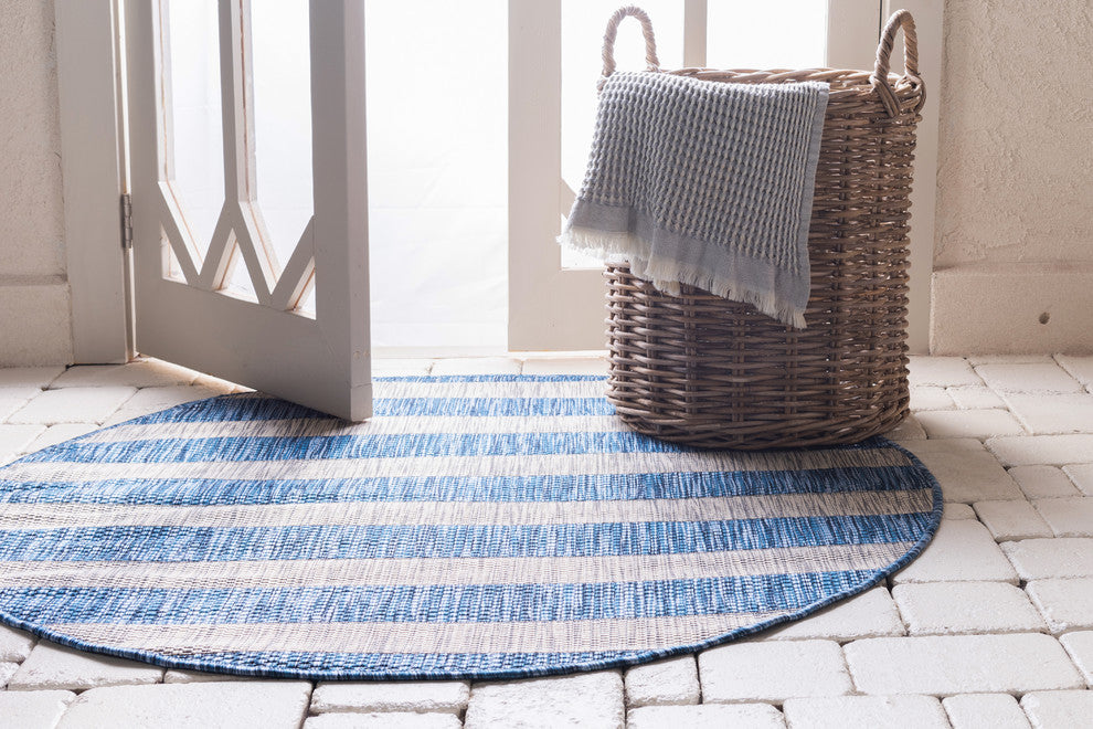 Unique Loom Aqua Blue Striped Outdoor Area Rug, Blue, 4'