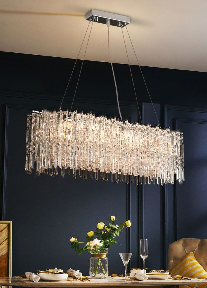 Agrigento | Modern Chrome Crystal LED Chandelier For Dining Room, Warm Light, Dimmable