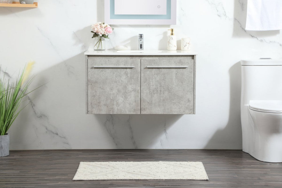 Phoebe Single Bathroom Vanity, Concrete Gray, 36", Without Backsplash