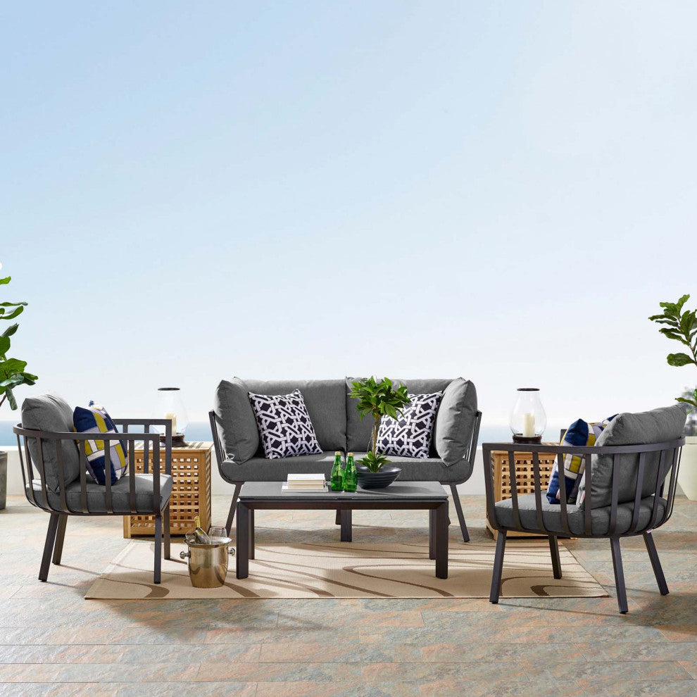 Riverside 5 Piece Outdoor Patio Aluminum Set Gray Charcoal