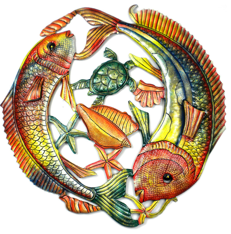 Fish Jumping Handpainted Recycled Metal  Wall Art