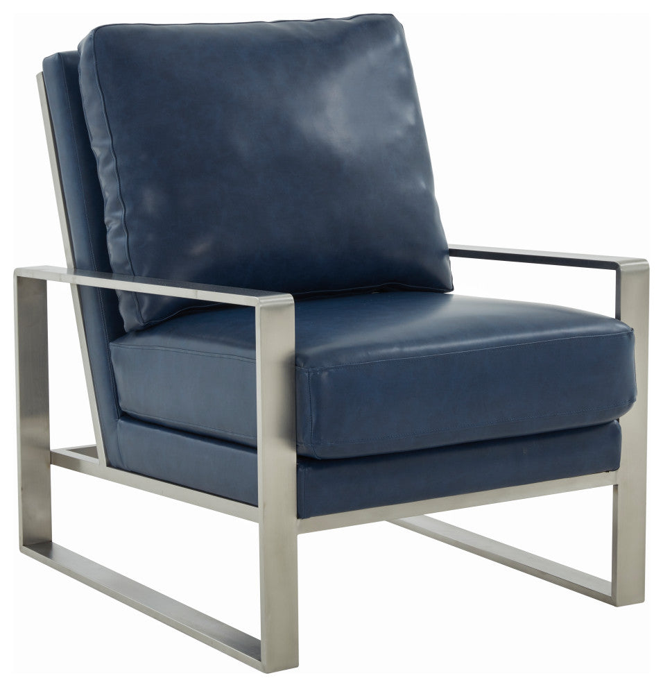 LeisureMod Jefferson 3-Piece Set With Coffee Table and 2 Arm Chairs, Navy Blue
