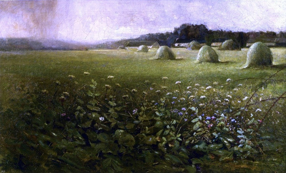 Charles Ethan Porter Landscape With Grain Stacks Gallery Wrapped Canvas Print