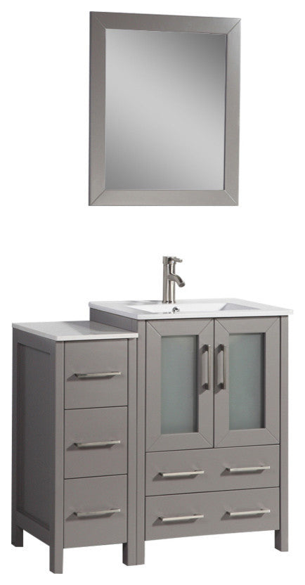 Vanity Art Vanity Set With Ceramic Top, 36", Gray, Led Sensor-Switch Mirror