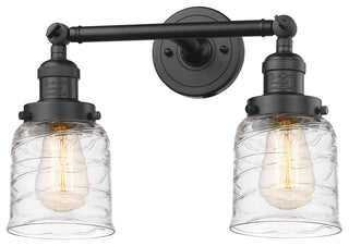 Small Bell 2 Light Bath Vanity Light, Oil Rubbed Bronze, Deco Swirl