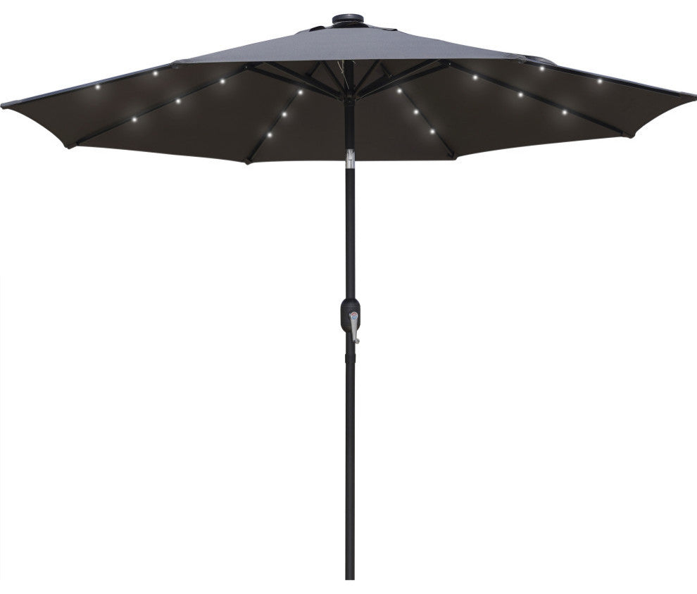 LeisureMod Sierra Modern 9'' Market Patio Umbrella With Solar Powerd LED, Gray
