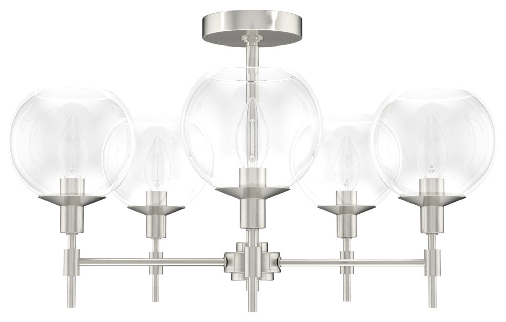 Xidane Brushed Nickel, Clear Glass 5 Light Chandelier Light