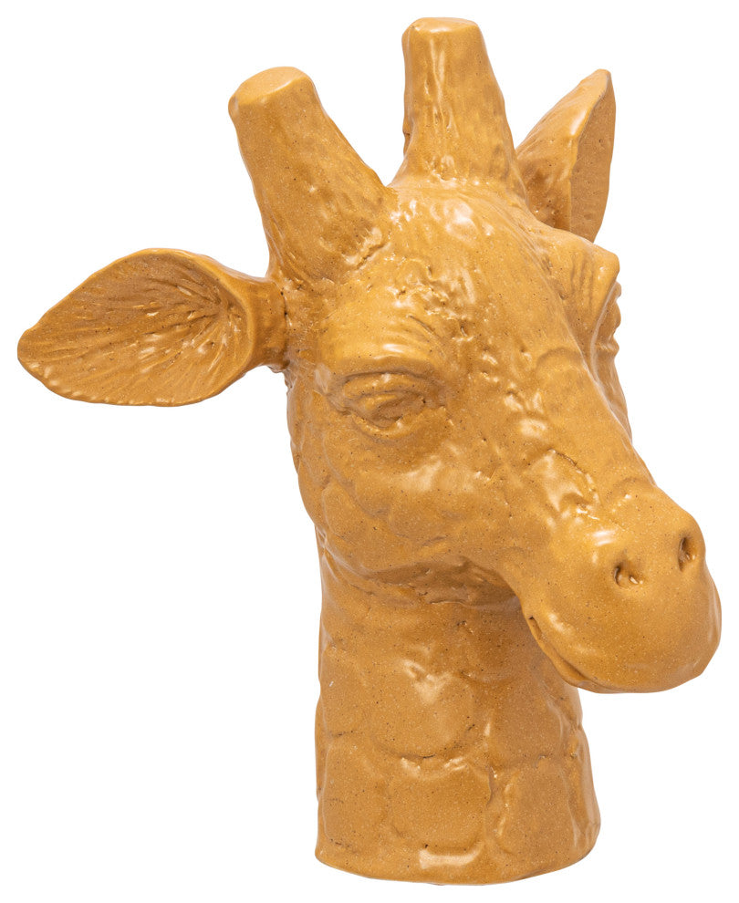 10.25 Inches Stoneware Giraffe Head Vase, Reactive Glaze, Matte Mustard