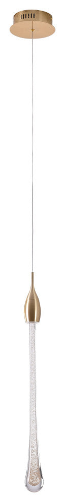 Gold Metal LED Pendant With Dusted Clear Glass