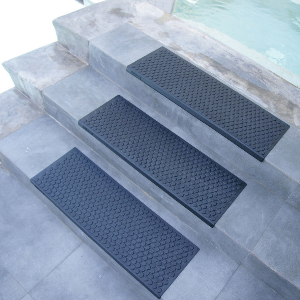 Rubber-Cal "Coin-Grip" Non-Slip Rubber Tread Stair Mats (6 Pack), Black