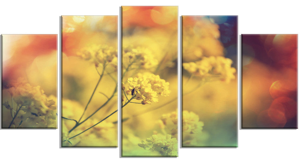 Light Little Yellow Flowers Background, Flower Canvas Print, 60"x32", 5 Panels