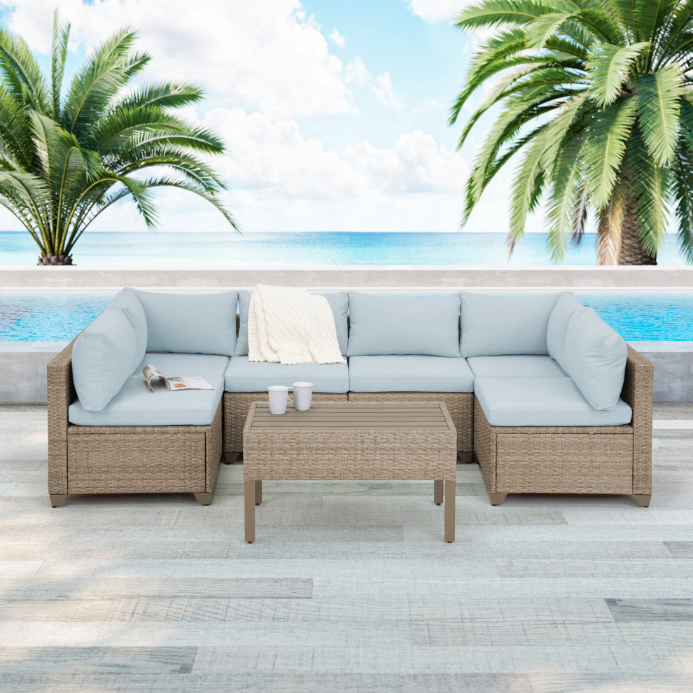 Maui 7-Piece Outdoor Conversation Set, Coffee Table, Sky Blue