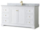 60" Single Bath Vanity, White, White Carrara Countertop, Sink, Gold Trim