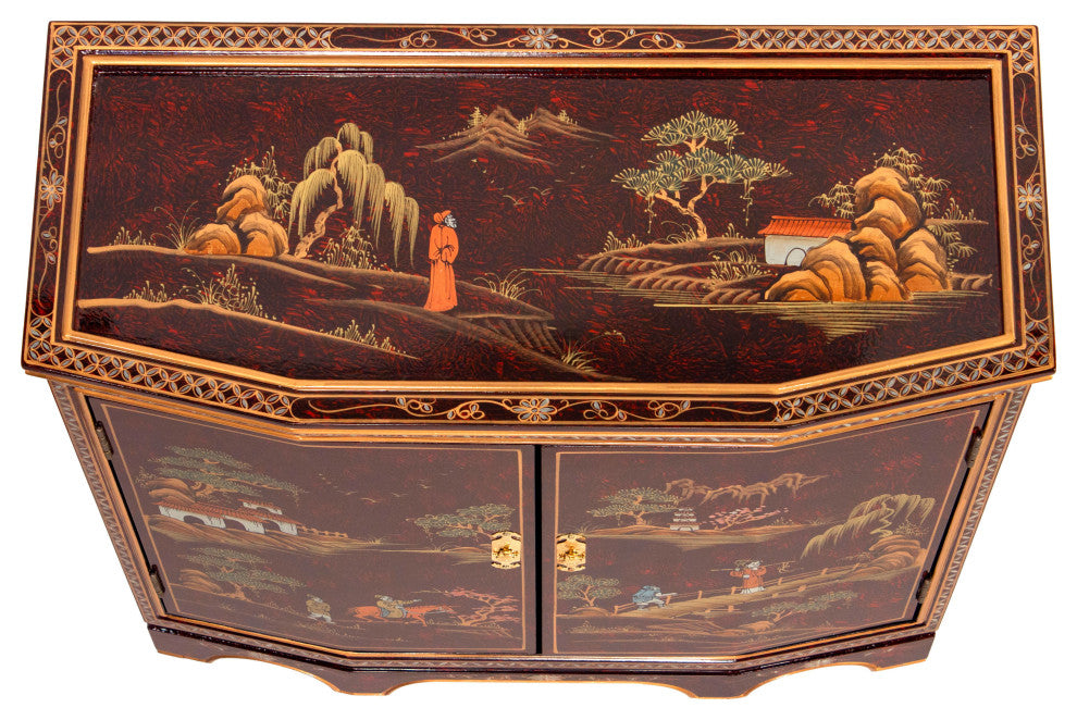 Red Lacquer Slant Sideboard Landscape