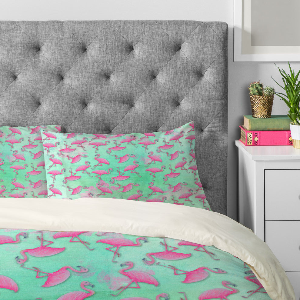 Deny Designs Madart Inc. Pink and Aqua Flamingos Pillowcase
