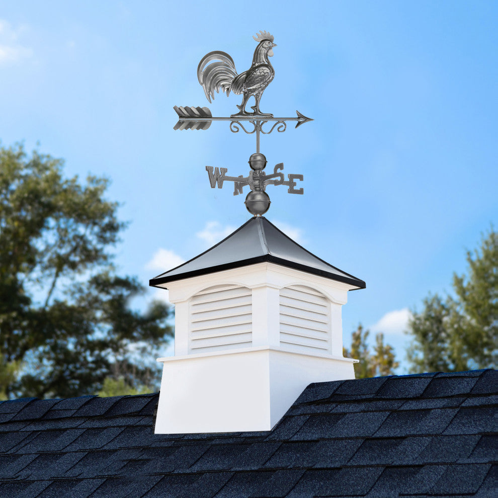 26" Coventry Vinyl Cupola With Dark Zinc Aluminum Rooster Weathervane