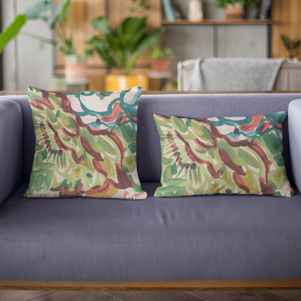 Plutus Blue Garden Graphic Print Luxury Throw Pillow, 18"x18"
