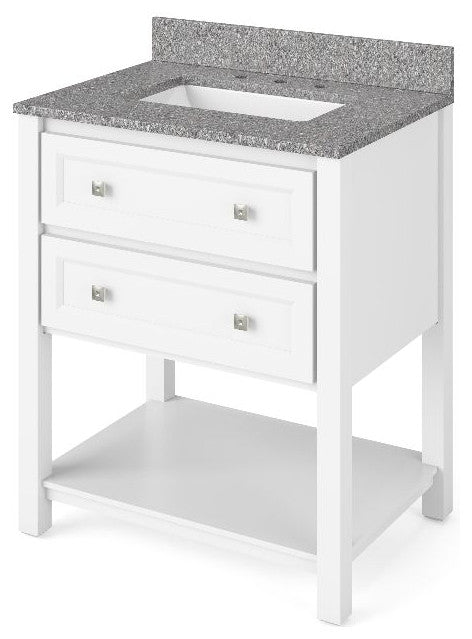 Adler Transitional 30" White Vanity, Boulder Cultured Marble Vanity Top