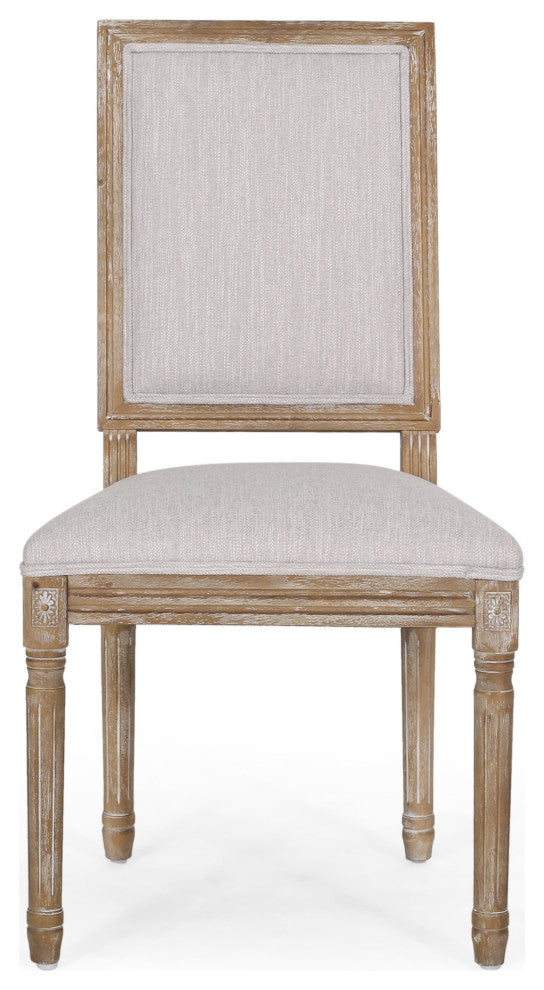 Fernleaf French Country Fabric Upholstered Wood Expandable 7-Piece Dining Set, Natural Brown/Light Gray