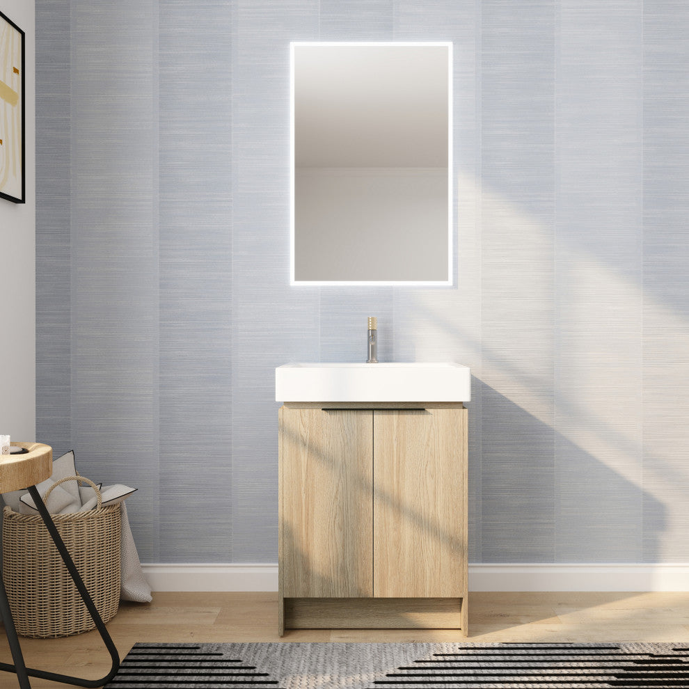 24" Plywood Freestanding Bath Vanity Set, Integrated Ceramic Sink