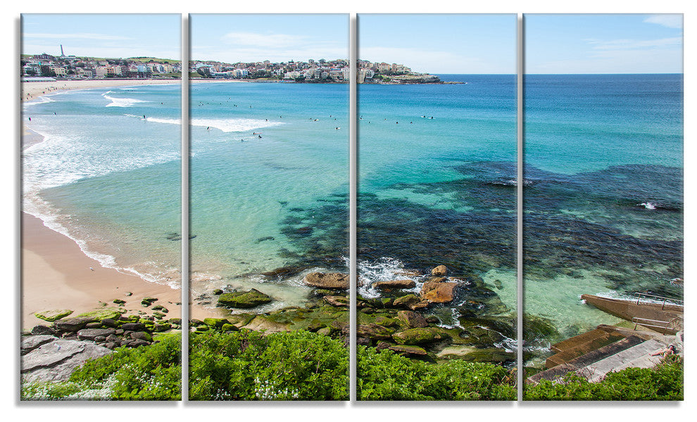 "Expansive Sydney Bondi Beach" Seashore Canvas Print, 4 Panels, 48"x28"