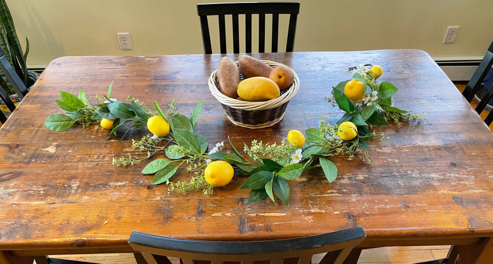 63" Lemon, Green Leaves And White Flowers Garland