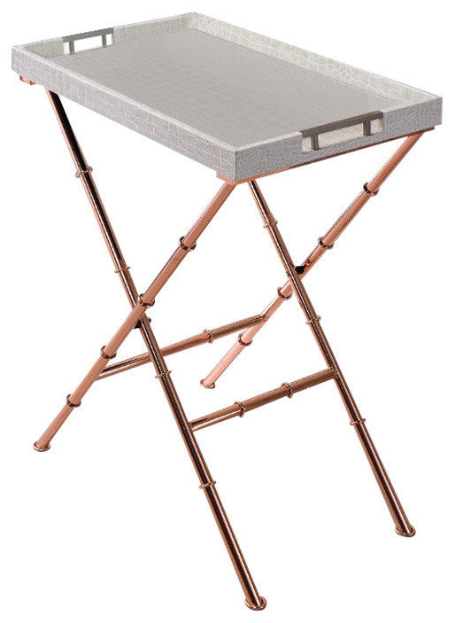 Chic Modish Tray Table, Ivory and Copper