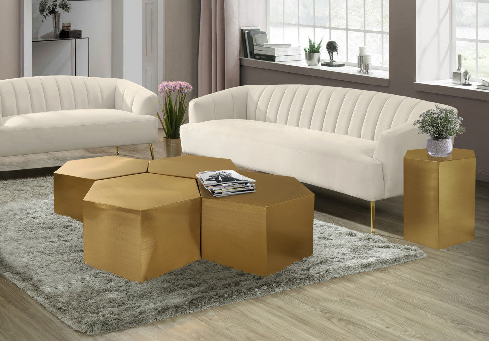 Hexagon Durable Iron End Table, Brushed Gold