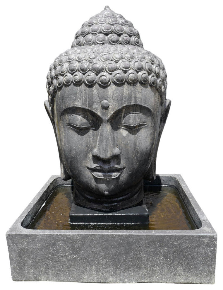 Cast Faux Stone Buddha Head Fountain