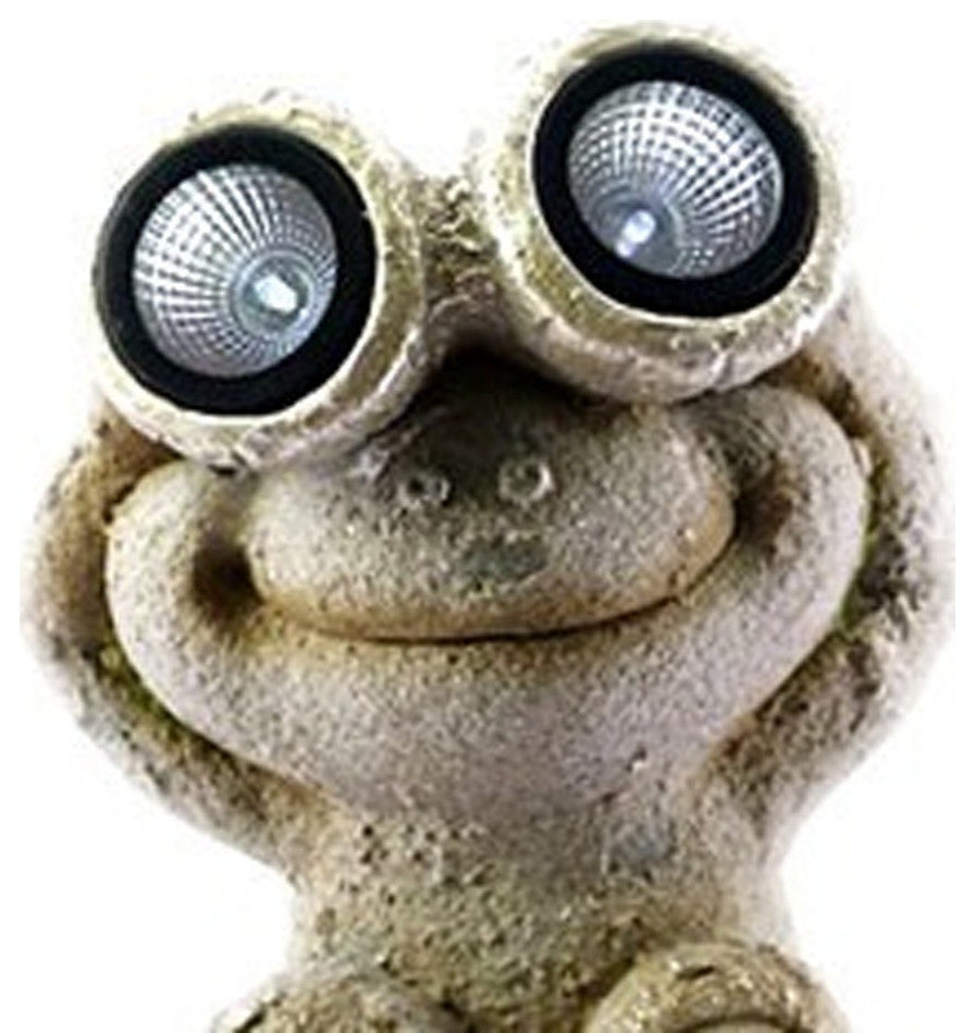 20" Two Tan Solar Eye Frogs Outdoor Statue