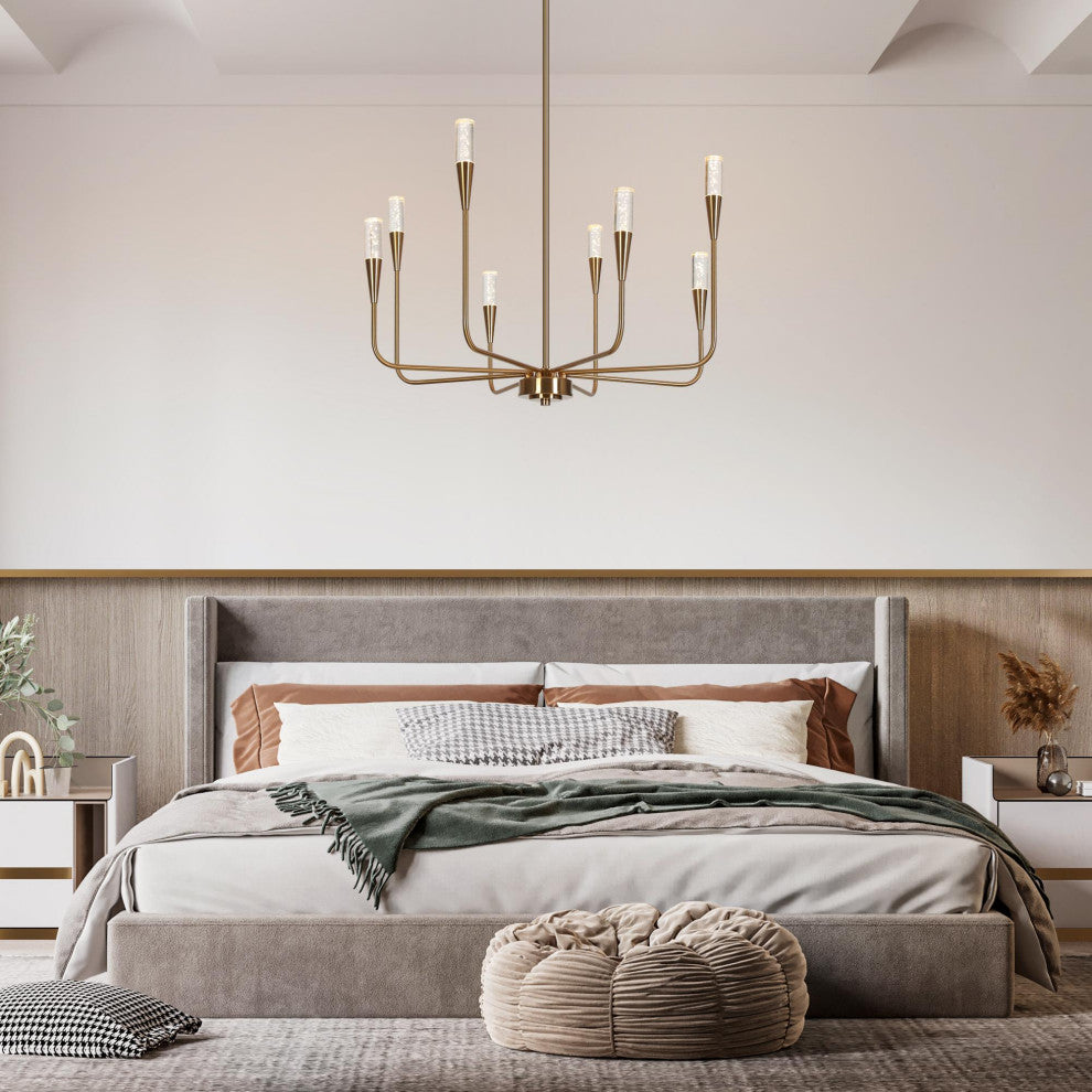 LNC 8-Light Polished Gold Candle Modern/Contemporary LED Indoor Chandelier