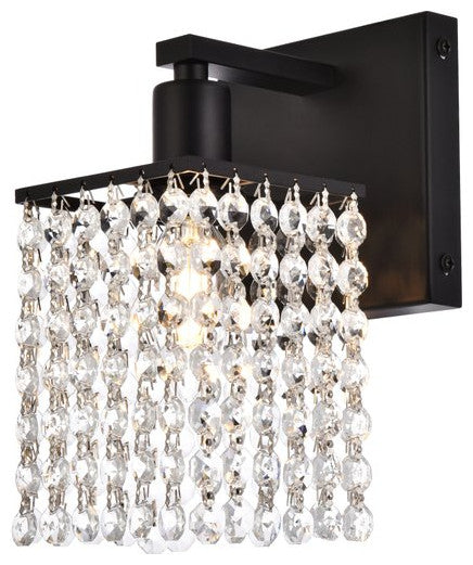 Phillip 1-Light Bath Sconce, Black With Clear Crystals