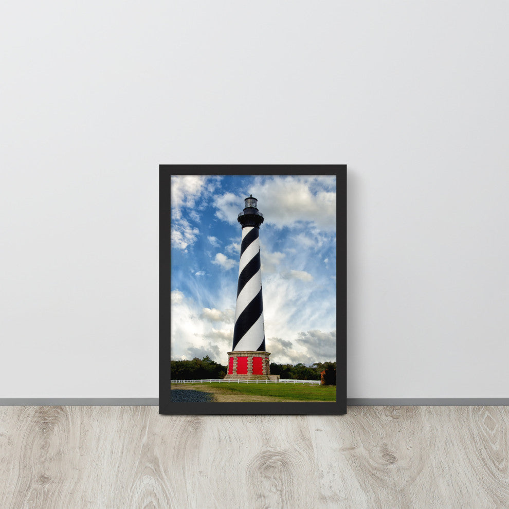 Cape Hatteras Lighthouse Coastal Landscape Framed Photo Paper Wall Art Prints, Black, 12" X 16"