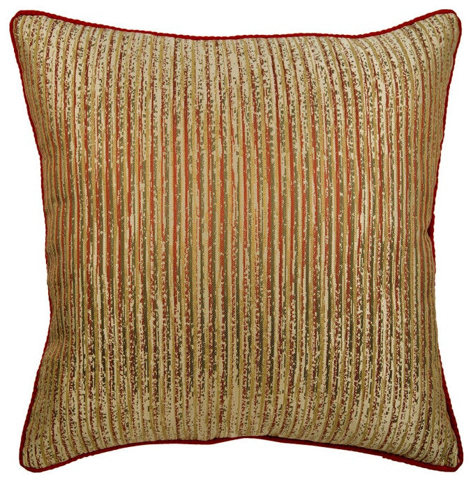 Gold Throw Pillow Cover, Abstract Stripe 24"x24" Silk, Toasted Coral Gold