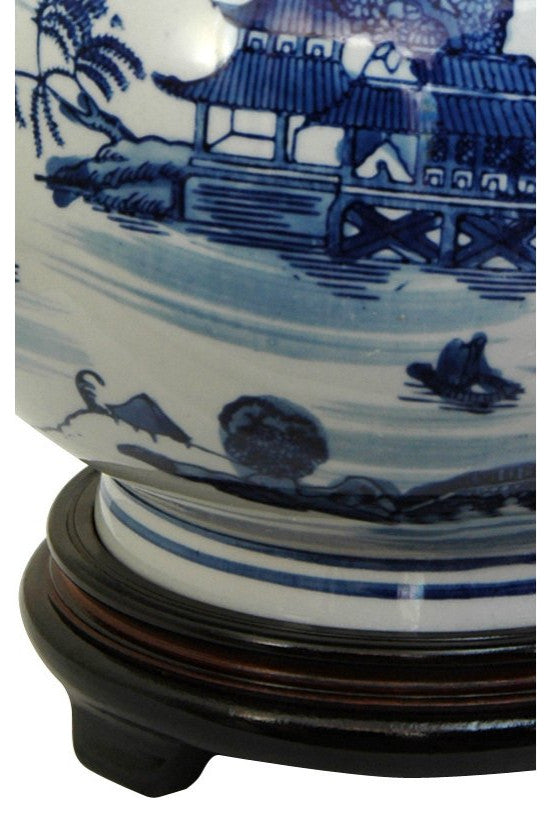 12" Landscape Blue and White Porcelain Vase