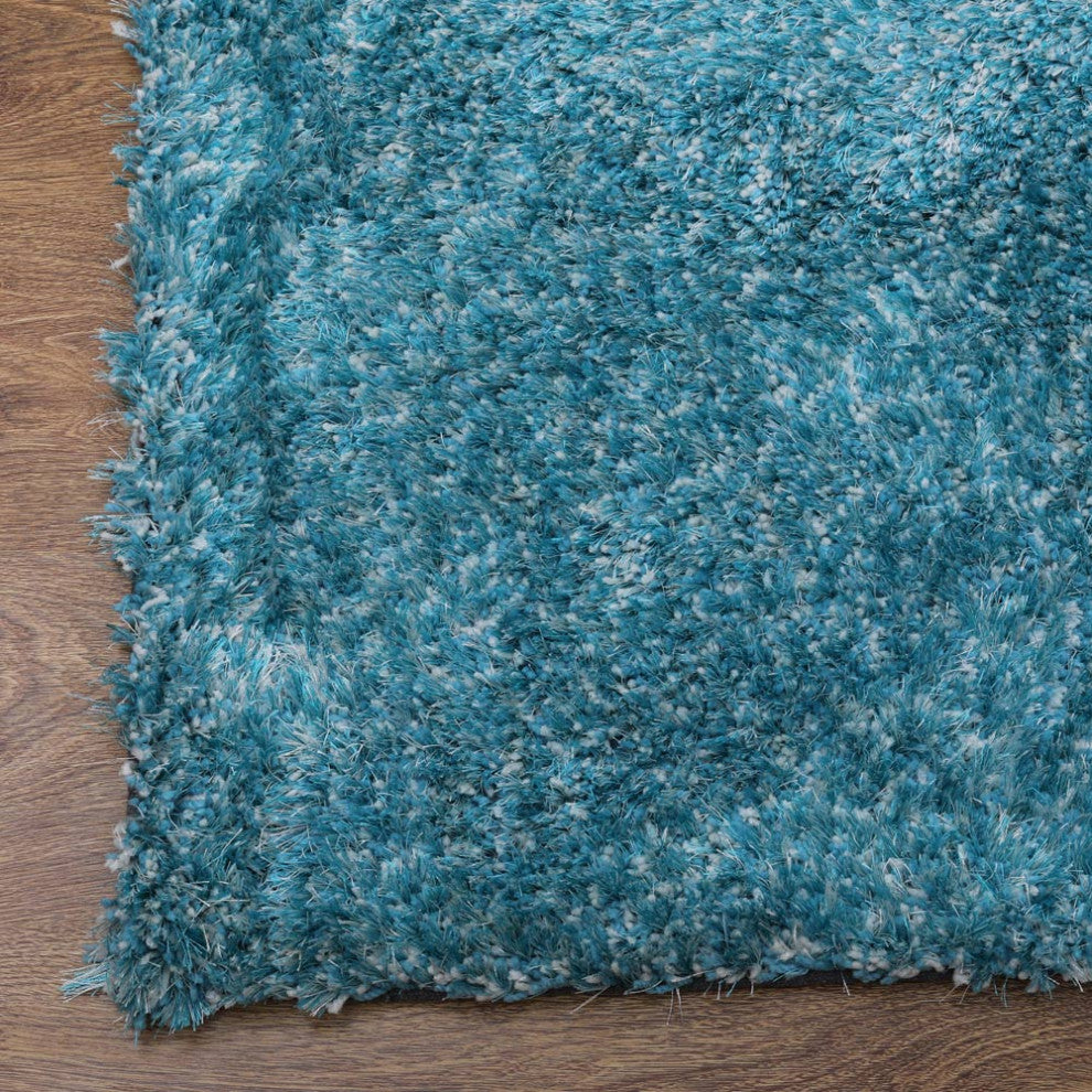 HAND TUFTED SHAG POLYESTER ECO-FRIENDLY AREA RUGS- Turquoise&White Color, Solid