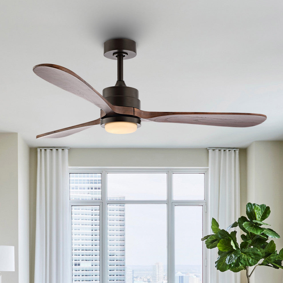 52" 3-Blade LED Ceiling Fan With Remote Control and Light Kit, Natural Bronze