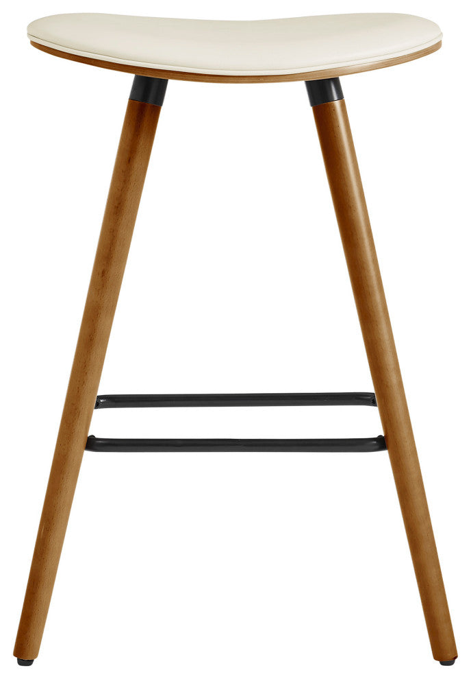 26" Cream Faux Leather Backless Wooden Bar Stool