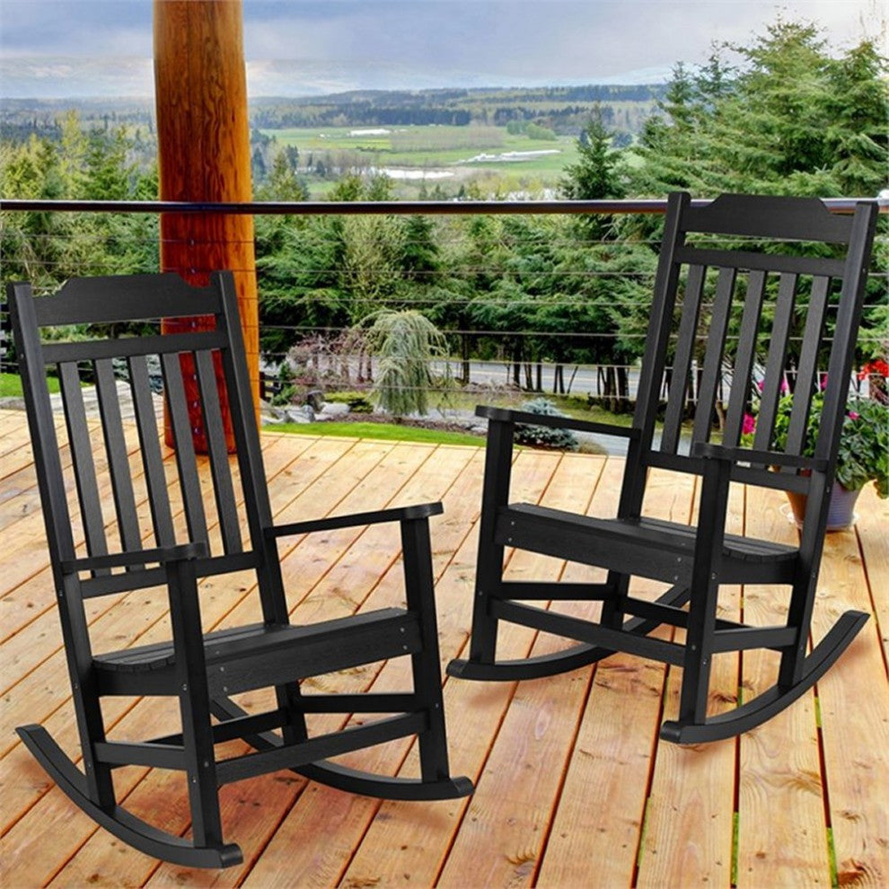 Flash Furniture Winston All-Weather Patio Rocking Chair in Black (Set of 2)