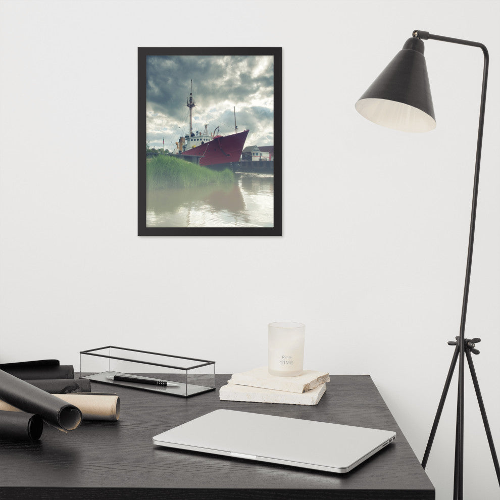 Foggy River Coastal Landscape Framed Photo Paper Wall Art Prints, Black, 12" X 16"