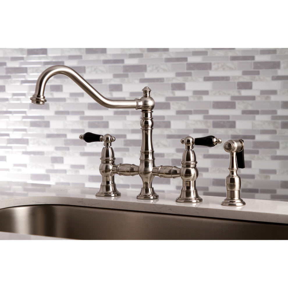 KS3278PKLBS Duchess Bridge Kitchen Faucet With Brass Sprayer, Brushed Nickel
